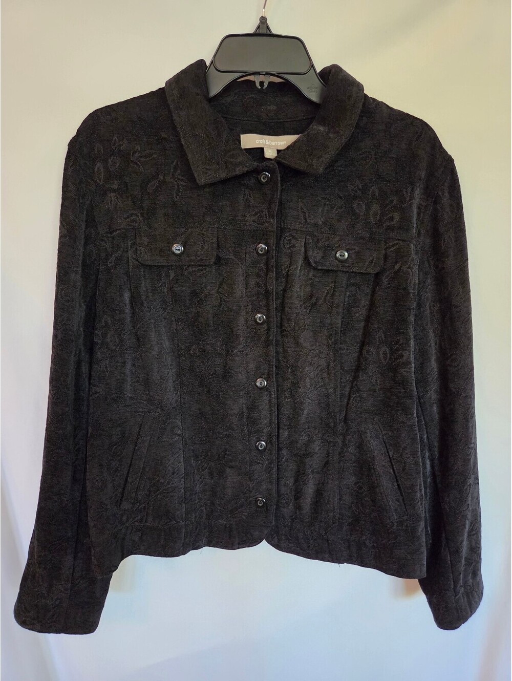 Croft & Barrow Womens XL Black Paisley Jacquard Button Front Jacket Shacket